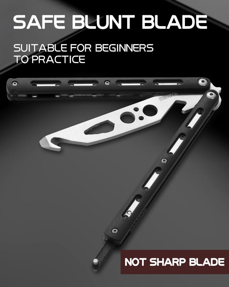 Dispatch Practice Butterfly Knife Trainer 2 Pack Unsharpened Balisong with Stainless Steel Dull Blade, Durable ABS Handle & Lock Latch | EDC Flipping, Cosplay, Survival Training Tool, Black & Orange - Image 4